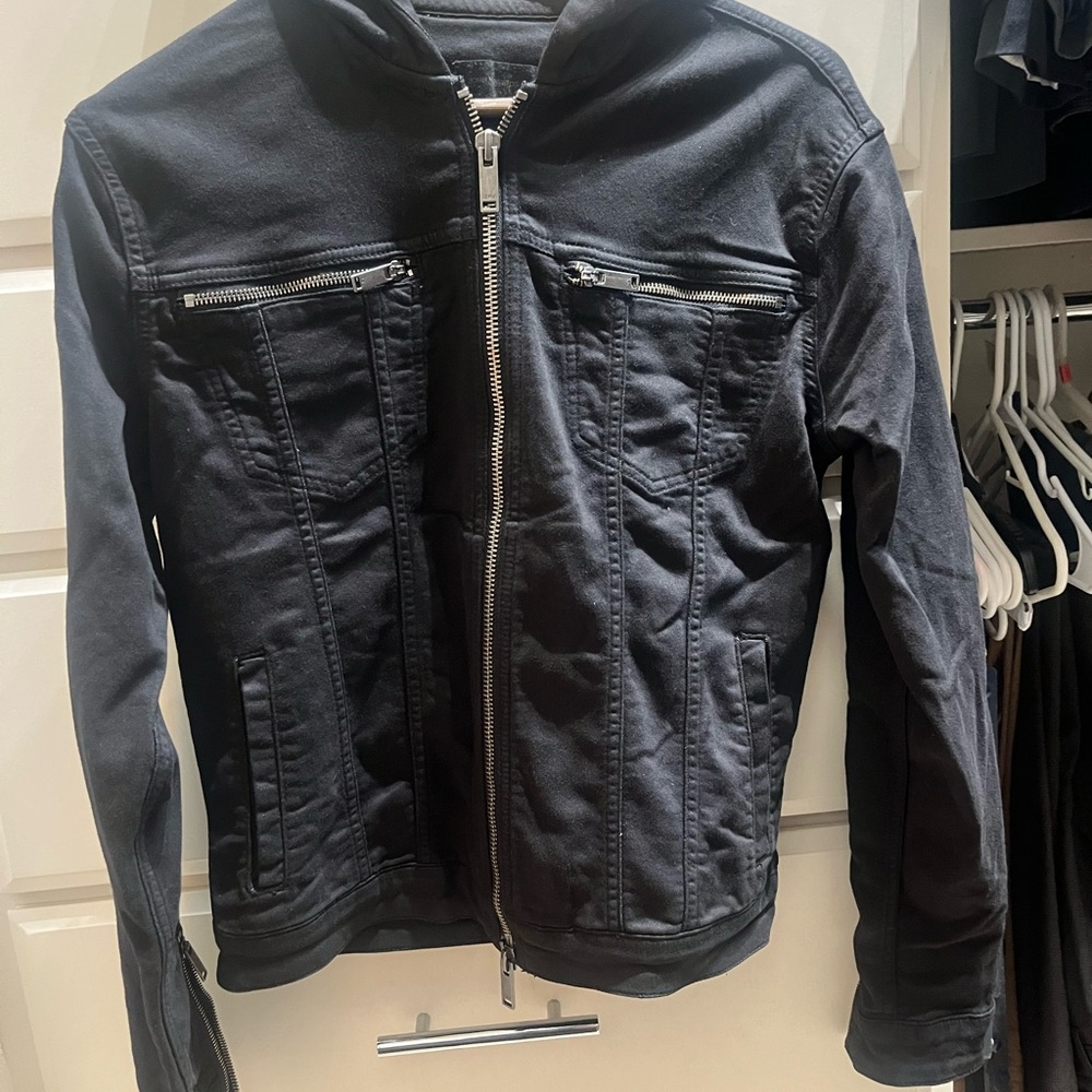 John Varvatos Scott Jacket Black Denim Hoodie New with Tags Size Small